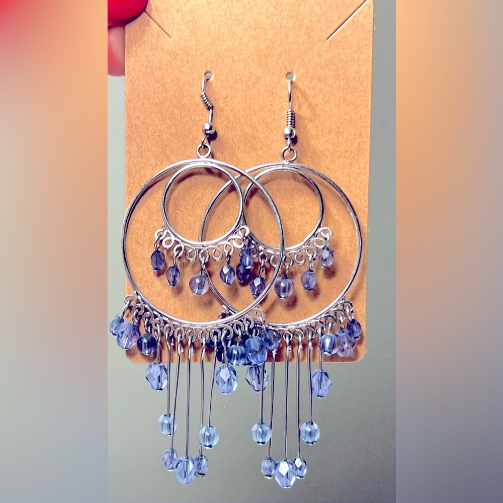 Bohemian Silver and Blue Chandelier Earrings